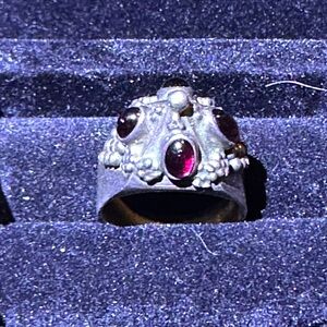Vintage Style Silver Ring with Deep Red Stones